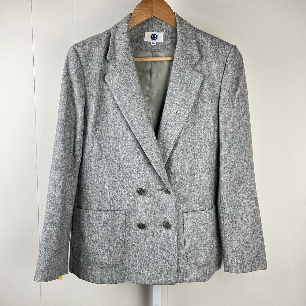 EJE Vintage Blazer Jacket Womens Small Gray 100% Wool Double Breasted